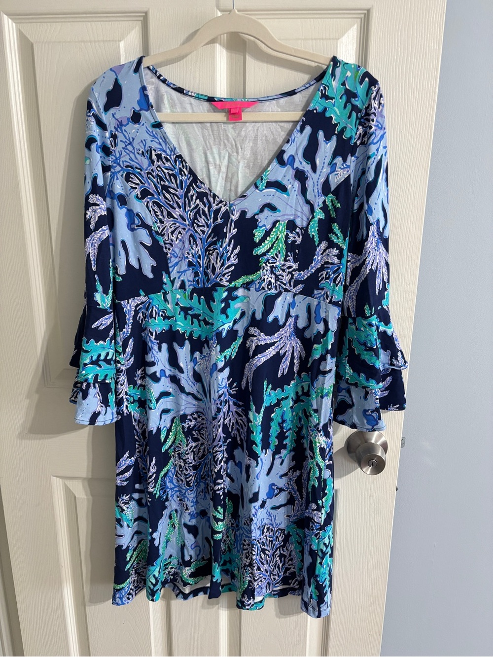 Lilly Pulitzer Navy, Light Blue & Teal Print Long Sleeve Dress